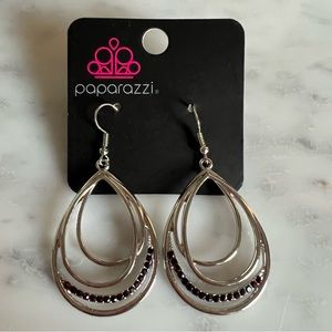 NWT!! Paparazzi silver hoop earrings with plum rhinestones!!